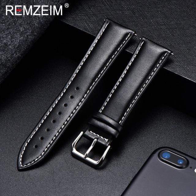 REMZEIM Calfskin Leather Watchband Soft Material Watch Band Wrist Strap 18mm 20mm 22mm 24mm With Silver Stainless Steel Buckle JadeMoghul Inc. 