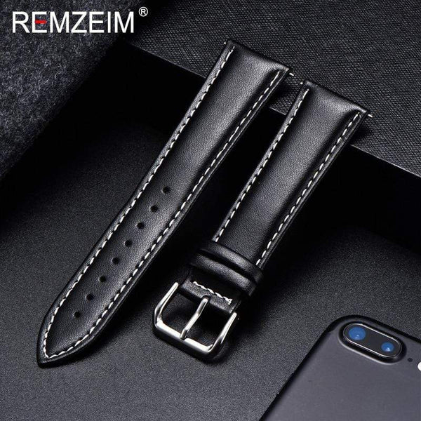 REMZEIM Calfskin Leather Watchband Soft Material Watch Band Wrist Strap 18mm 20mm 22mm 24mm With Silver Stainless Steel Buckle JadeMoghul Inc. 