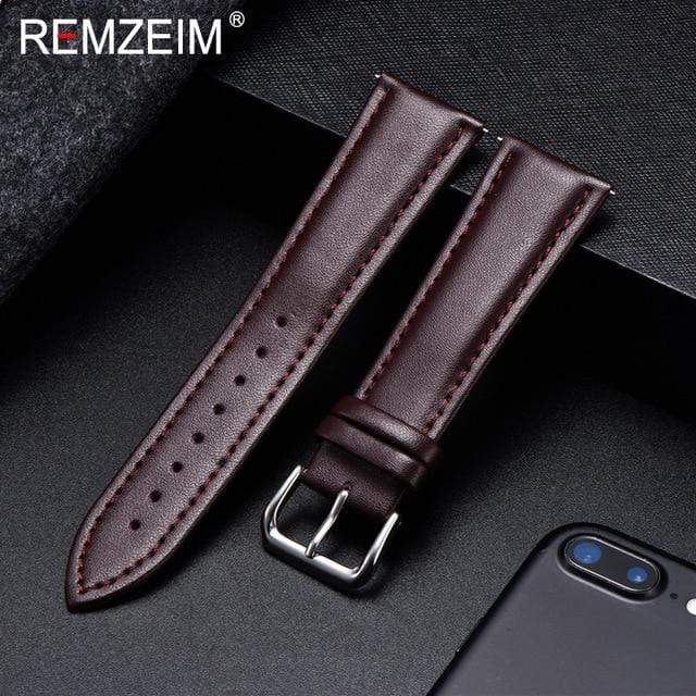 REMZEIM Calfskin Leather Watchband Soft Material Watch Band Wrist Strap 18mm 20mm 22mm 24mm With Silver Stainless Steel Buckle JadeMoghul Inc. 