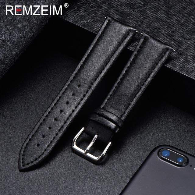 REMZEIM Calfskin Leather Watchband Soft Material Watch Band Wrist Strap 18mm 20mm 22mm 24mm With Silver Stainless Steel Buckle JadeMoghul Inc. 