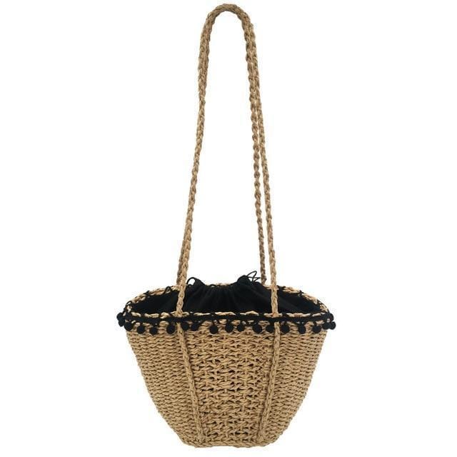 REREKAXIHandmade Bohemian Beach Bags For Women 2018,Woven Small Shoulder Bags Summer Knit Handbags Drawstring Basket Bag Tote-Brown shoulder bag-JadeMoghul Inc.