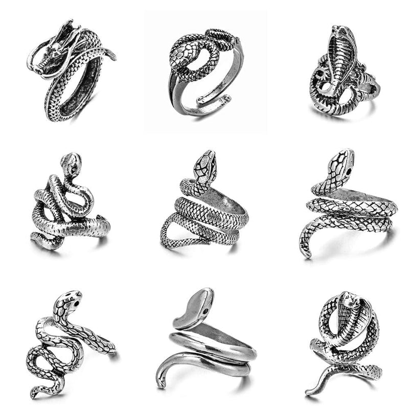 Retro Punk Snake Ring for Men Women Exaggerated Antique Siver Color Opening Adjustable Rings Anillo Hombre Bijoux AExp