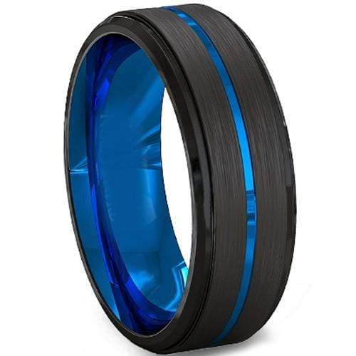 Rings And Bands Black Band Ring Tungsten Carbide Black Blue Center Groove Step Ring Titanium