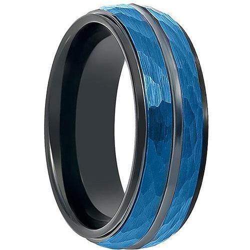 Rings And Bands Black Band Ring Tungsten Carbide Black Blue Faceted Step Edges Ring Titanium