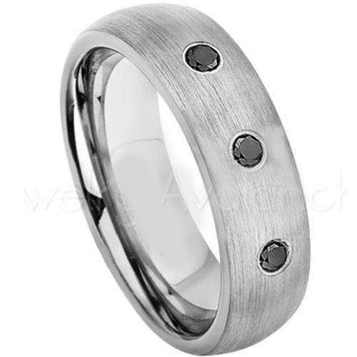 Rings And Bands Black Diamond Ring White Tungsten Carbide Dome Ring With 0.12ct Genuine Black Diamond Titanium