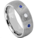 Rings And Bands Black Diamond Ring White Tungsten Carbide Dome With Blue Sapphire & Genuine Diamond Titanium