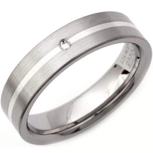 Rings And Bands Black Diamond Ring White Tungsten Carbide Flat Ring With 0.04ct Genuine White Diamond Titanium