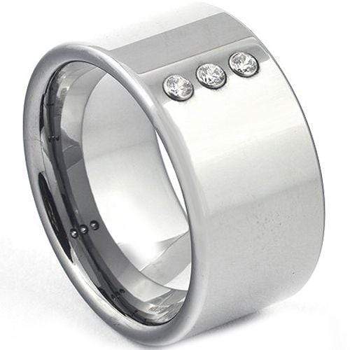 Rings And Bands Black Diamond Ring White Tungsten Carbide Flat Ring With 0.12ct Genuine White Diamond Titanium