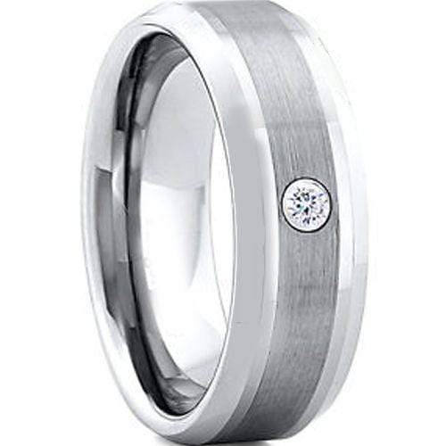 Rings And Bands Black Diamond Ring White Tungsten Carbide Ring With 0.04ct Genuine White Diamond Titanium