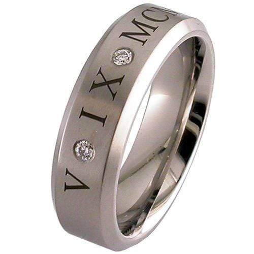 Rings And Bands Black Diamond Ring White Tungsten Carbide With 0.08ct Genuine White Diamond & Roman Numerals Titanium