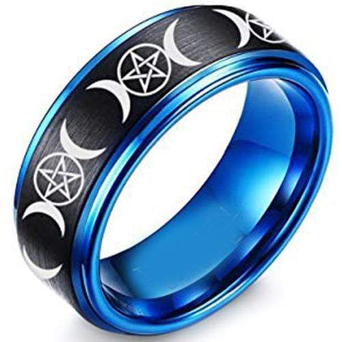 Rings And Bands Black Engagement Rings For Her Tungsten Carbide Black Blue Step Edges Triple Moon Ring Titanium