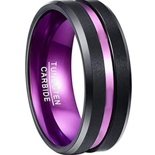 Rings And Bands Black Engagement Rings For Her Tungsten Carbide Black Purple Center Groove Beveled Edge Ring Titanium