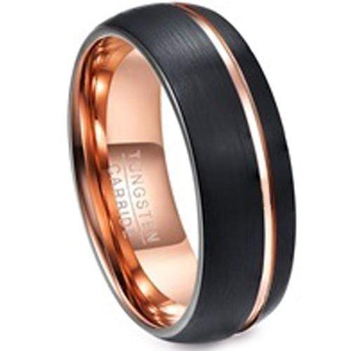 Rings And Bands Black Wedding Rings For Her Pink Rose Black Tungsten Carbide Offset Groove Dome Ring Titanium