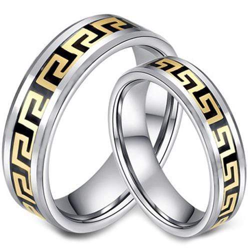 Rings And Bands Gold Band Ring Platinum White Tungsten Carbide Black Gold Greek Key Pattern Ring Titanium