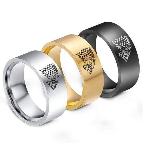 Rings And Bands Gold Ring For Men Silver White Gold Tone Black Tungsten Carbide Game of Thrones Ice Wolf Titanium