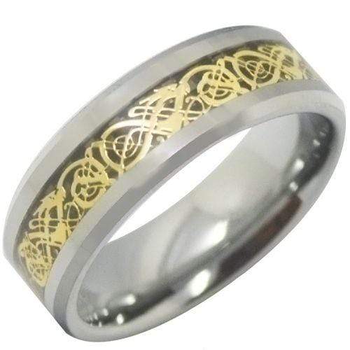 Rings And Bands Gold Ring For Women Tungsten Carbide Silver Gold Tone Dragon Ring With Carbon Fiber Titanium