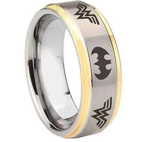 Rings And Bands Gold Ring Platinum White Gold Tone Tungsten Carbide Batman Wonder Woman Ring Titanium
