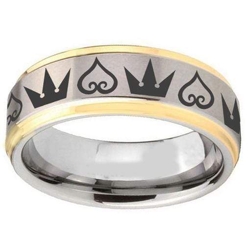 Rings And Bands Gold Wedding Rings Platinum White Gold Tone Tungsten Carbide Kingdom and Heart Step Ring Titanium