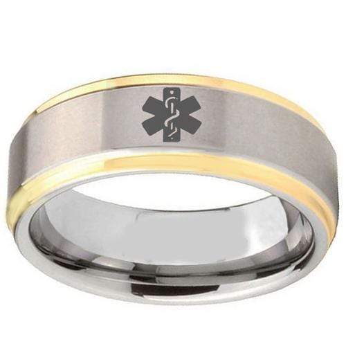 Rings And Bands Gold Wedding Rings Platinum White Gold Tone Tungsten Carbide Medic Alert Step Ring Titanium