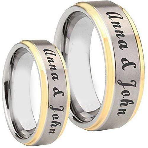 Rings And Bands Gold Wedding Rings Platinum White Gold Tone Tungsten Carbide Step With Custom Name Engraving Titanium