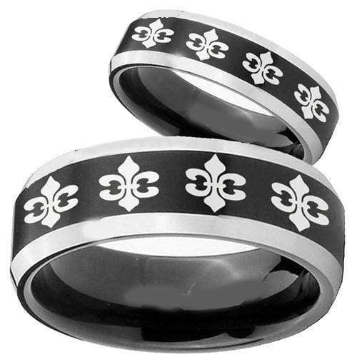 Rings And Bands Men's Platinum Band Rings Platinum White Black Tungsten Carbide Fleur De Lis Ring Titanium