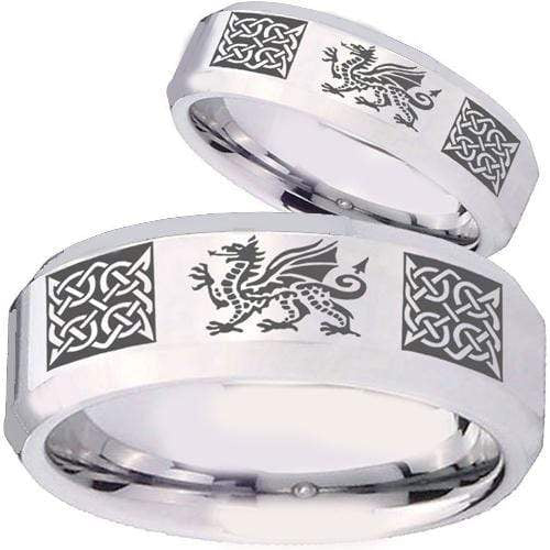 Rings And Bands Men's Platinum Band Rings Platinum White Tungsten Carbide Dragon Celtic Ring Titanium