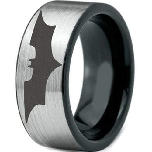 Rings And Bands Men's Silver Band Rings Tungsten Carbide Black Silver Batman Flat Ring Titanium