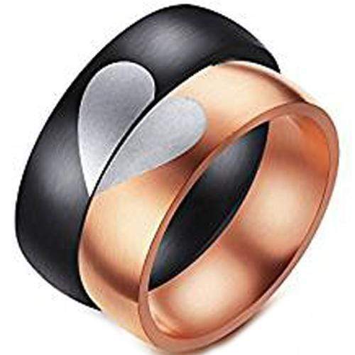Rings And Bands Men's Tungsten Wedding Rings Tungsten Carbide Black Pink Heart Dome (One Set with Two Rings) Titanium