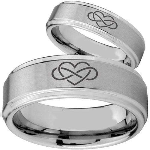Rings And Bands Men's Tungsten Wedding Rings White Tungsten Carbide Infinity Heart Step Ring Titanium