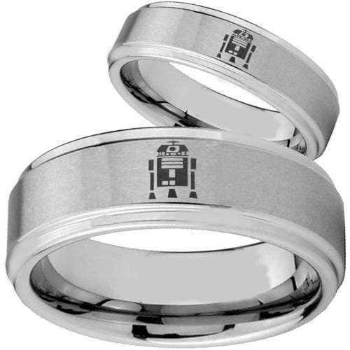 Rings And Bands Men's Tungsten Wedding Rings White Tungsten Carbide R2D2 Step Ring Titanium