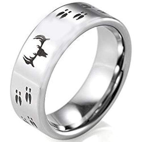 Rings And Bands Platinum Rings For Women Platinum White Tungsten Carbide Deer Head Deer Track Flat Ring Titanium