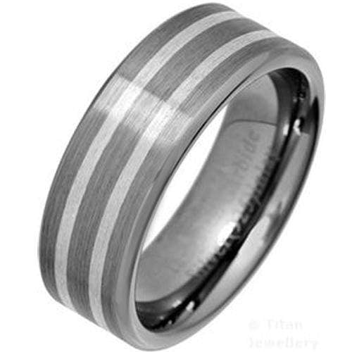 Rings And Bands Platinum Rings For Women Platinum White Tungsten Carbide Double Lines Flat Ring Titanium