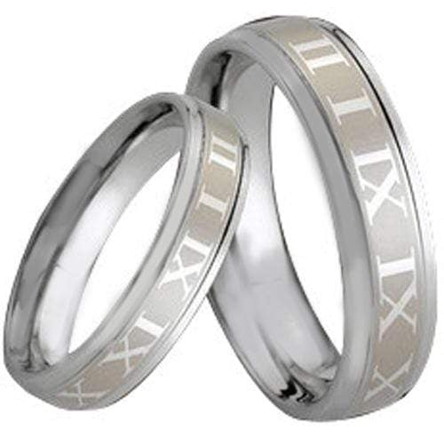 Rings And Bands Platinum Wedding Rings Platinum White Tungsten Carbide Step Ring With Custom Roman Numerals Titanium