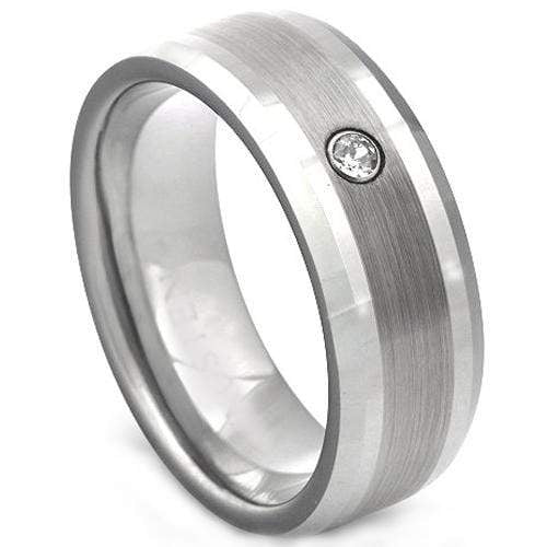Rings And Bands Platinum Wedding Rings White Tungsten Carbide Matt Polished Dome With Cubic Zirconia Titanium