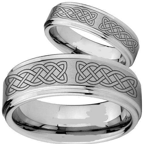 Rings And Bands Silver Engagement Rings Tungsten Carbide Laser Celtic Pattern Step Ring Titanium