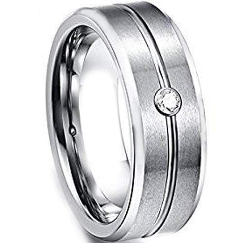 Rings And Bands Silver Rings For Women Silver White Tungsten Carbide Center Groove With Cubic Zirconia Titanium