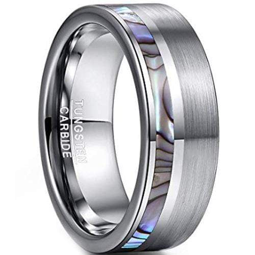 Rings And Bands Silver Rings For Women Silver White Tungsten Carbide Flat Ring With Offset Abalone Shell Titanium