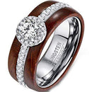 Rings And Bands Silver Rings For Women Silver White Tungsten Carbide Ring With Wood and Cubic Zirconia Titanium