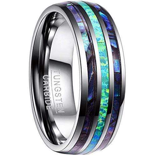 Rings And Bands Silver Rings Silver White Tungsten Carbide Opal and Abalone Shell Dome Ring Titanium