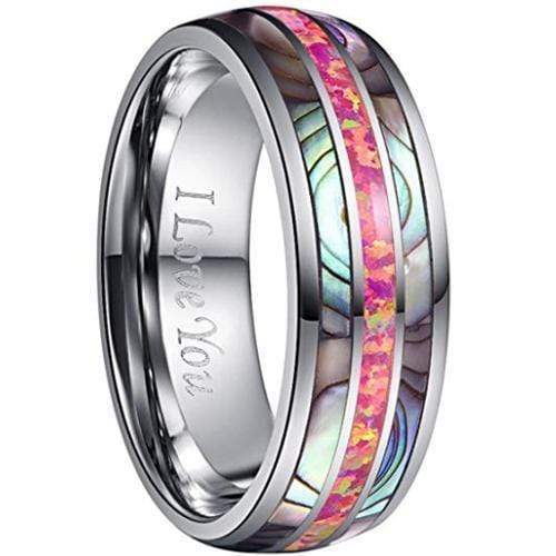 Rings And Bands Silver Rings Silver White Tungsten Carbide Pink Opal Abalone Shell Dome Ring Titanium