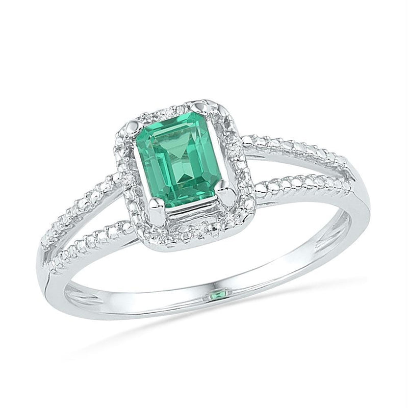 Rings And Bands Sterling Silver Women's Emerald Lab-Created Emerald Solitaire Diamond Split-shank Ring 1-1/2 Cttw - FREE Shipping (US/CAN) JadeMoghul