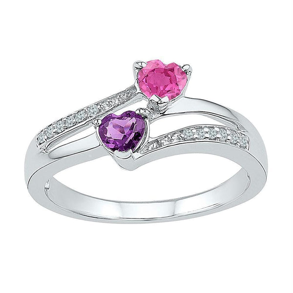 Rings And Bands Sterling Silver Women's Heart Lab-Created Amethyst Pink Sapphire Bypass Ring 3/4 Cttw - FREE Shipping (US/CAN) JadeMoghul