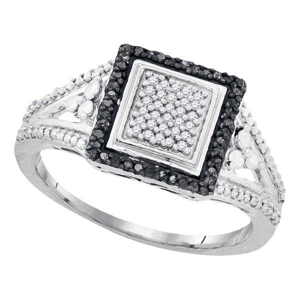 Rings And Bands Sterling Silver Women's Round Black Color Enhanced Diamond Square Cluster Ring 1/5 Cttw - FREE Shipping (US/CAN) JadeMoghul