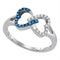 Rings And Bands Sterling Silver Women's Round Blue Color Enhanced Diamond Double Linked Heart Ring 1/6 Cttw - FREE Shipping (US/CAN) JadeMoghul