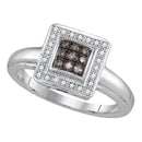 Rings And Bands Sterling Silver Women's Round Cognac-brown Color Enhanced Diamond Square Cluster Ring 1/6 Cttw - FREE Shipping (US/CAN) JadeMoghul