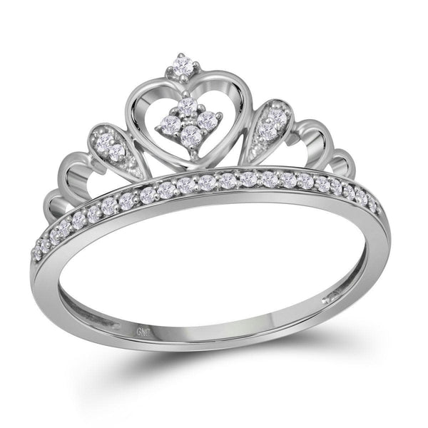 Rings And Bands Sterling Silver Women's Round Diamond Crown Tiara Heart Ring 1/6 Cttw - FREE Shipping (US/CAN) JadeMoghul