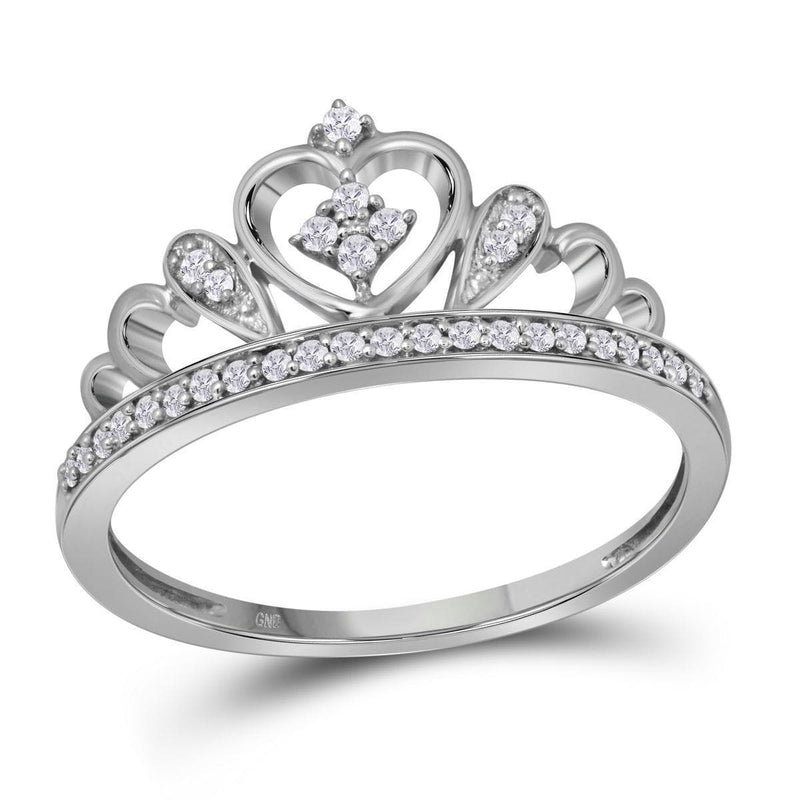 Rings And Bands Sterling Silver Women's Round Diamond Crown Tiara Heart Ring 1/6 Cttw - FREE Shipping (US/CAN) JadeMoghul