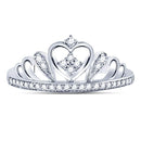 Rings And Bands Sterling Silver Women's Round Diamond Crown Tiara Heart Ring 1/6 Cttw - FREE Shipping (US/CAN) JadeMoghul