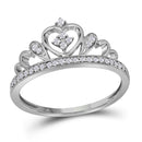 Rings And Bands Sterling Silver Women's Round Diamond Crown Tiara Heart Ring 1/6 Cttw - FREE Shipping (US/CAN) JadeMoghul