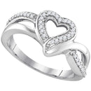 Rings And Bands Sterling Silver Women's Round Diamond Heart Frame Cluster Ring 1/8 Cttw - FREE Shipping (US/CAN) JadeMoghul